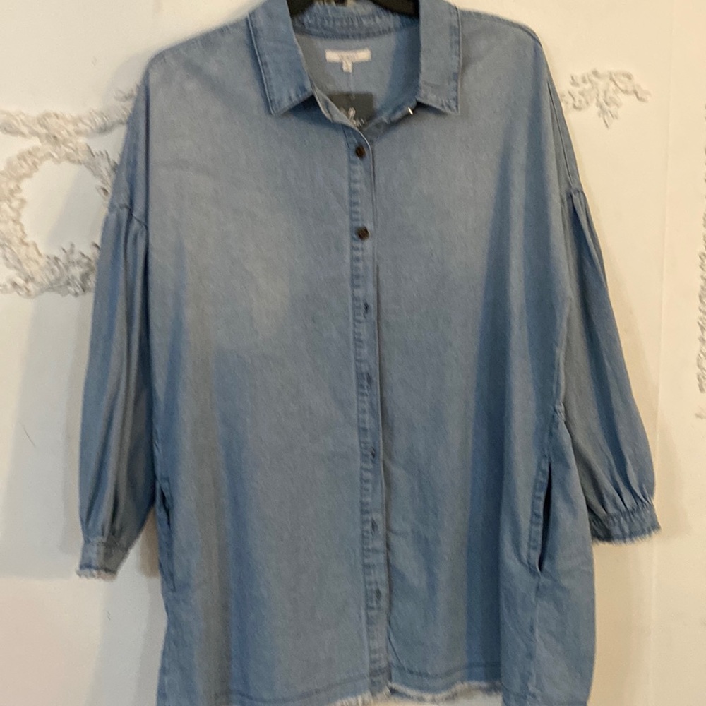 Denim  button front short dress or tunic. SZ L